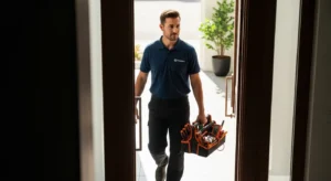A technician arriving for appliance repair service in Waco, TX