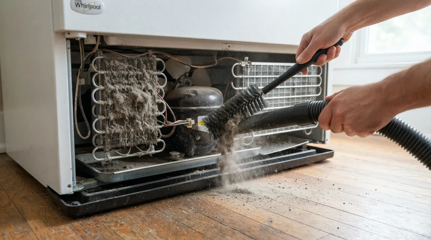 Cleaning dusty condenser coils on a refrigerator that will not cool