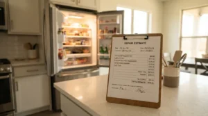 Written refrigerator repair quote in a Central Texas kitchen