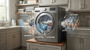 "Diagnosing a dryer making a loud noise by sound type."