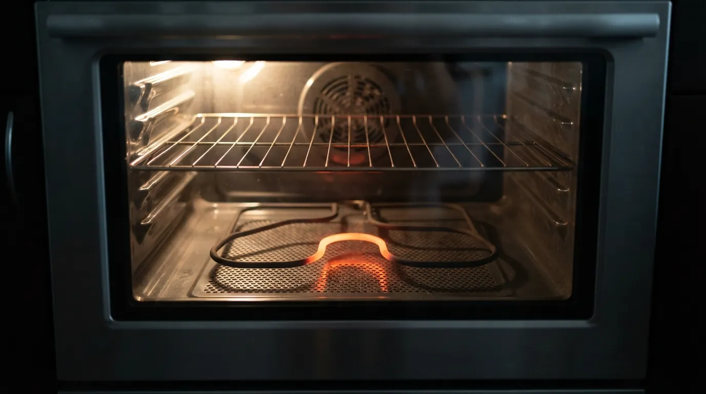 Electric oven bake element glowing unevenly during a heating test.