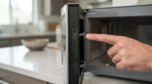 Latch hooks on a microwave door that won't close.