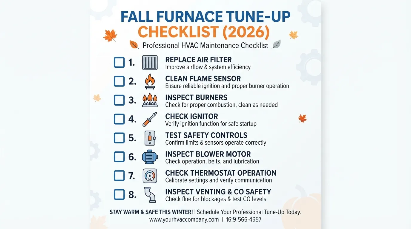 Fall furnace tune-up checklist, eight items