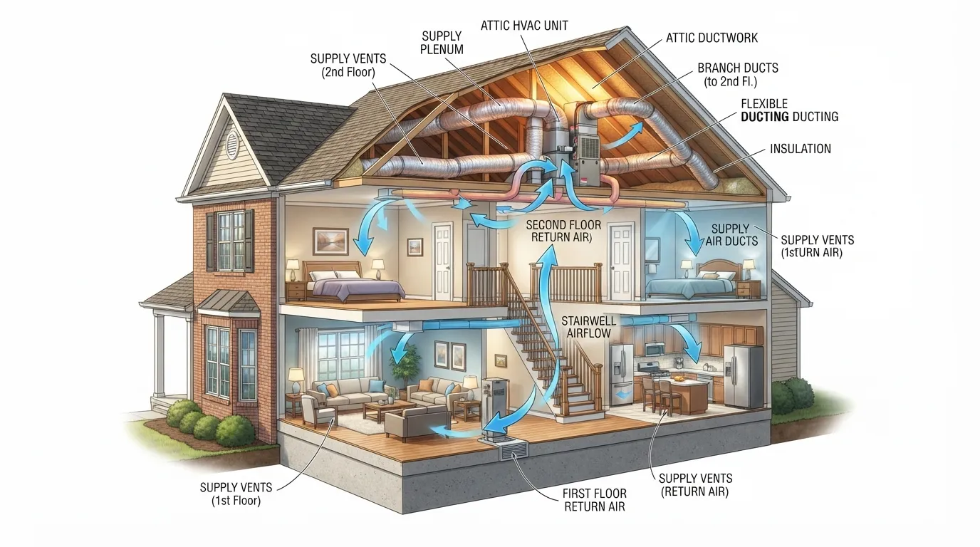 How air moves to the second floor of a two-story home