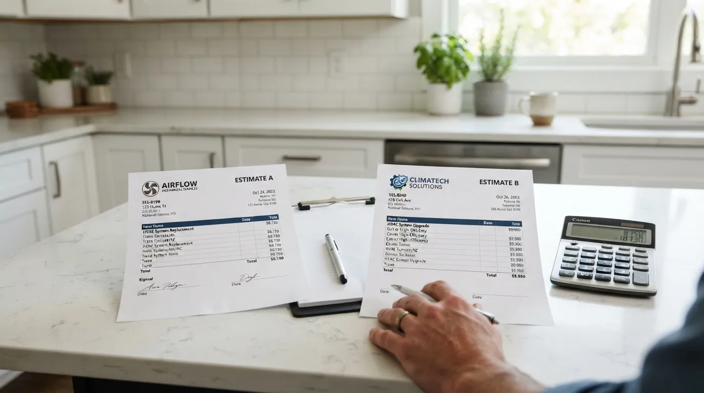 "Two written HVAC quotes compared side by side for a second opinion."