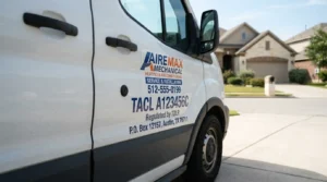 Texas TACL license number displayed on an HVAC company van