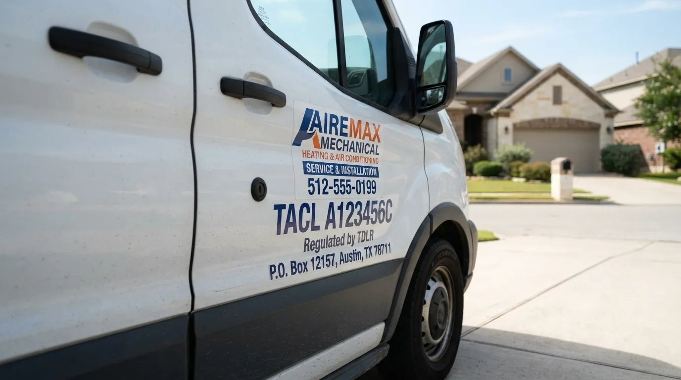 Texas TACL license number displayed on an HVAC company van