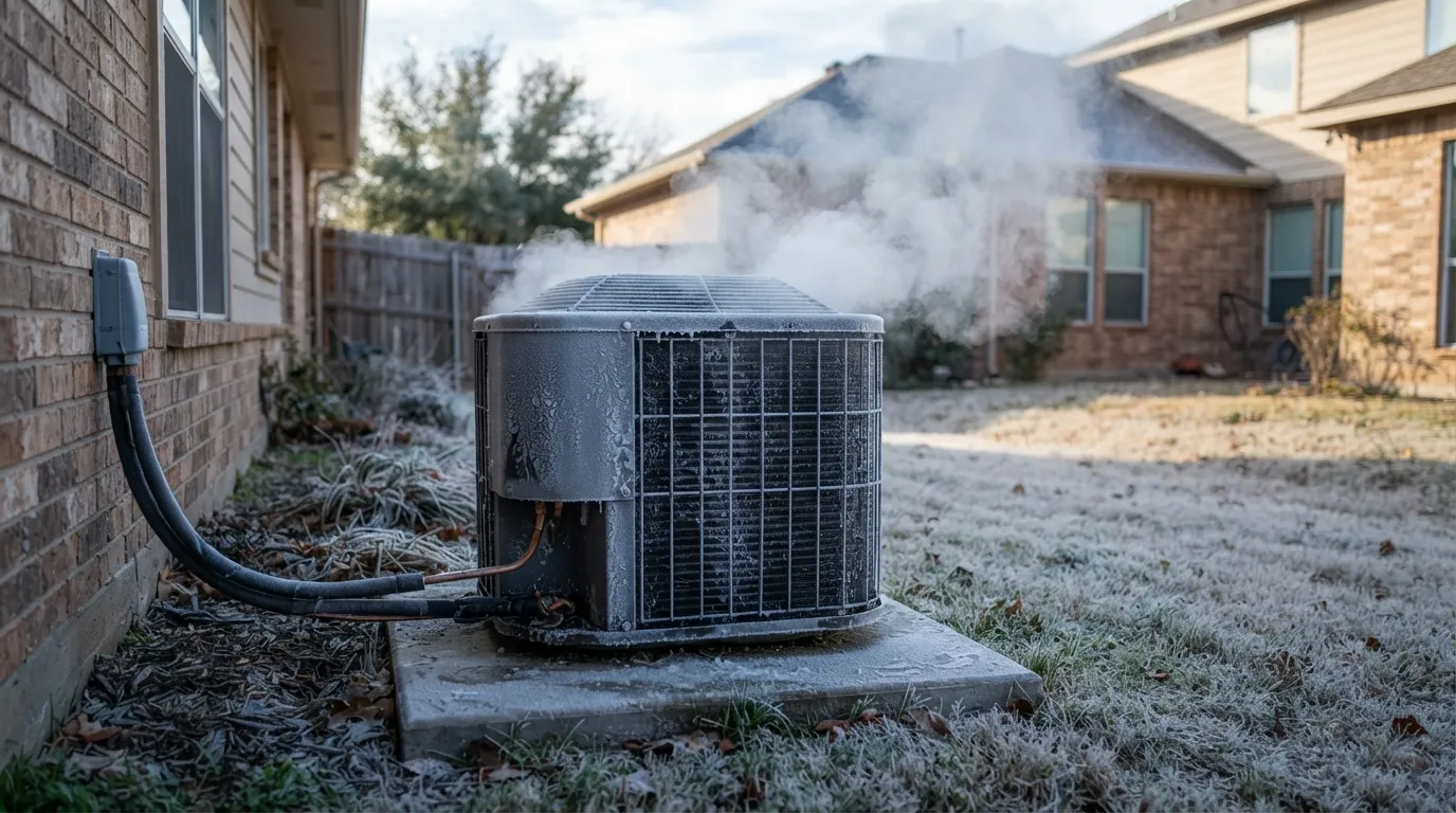 Heat pump running its defrost cycle during a Texas freeze.