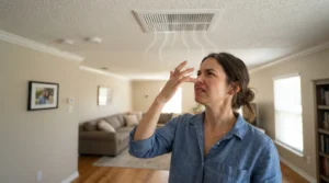 Musty smell coming from an AC vent in a Texas home.