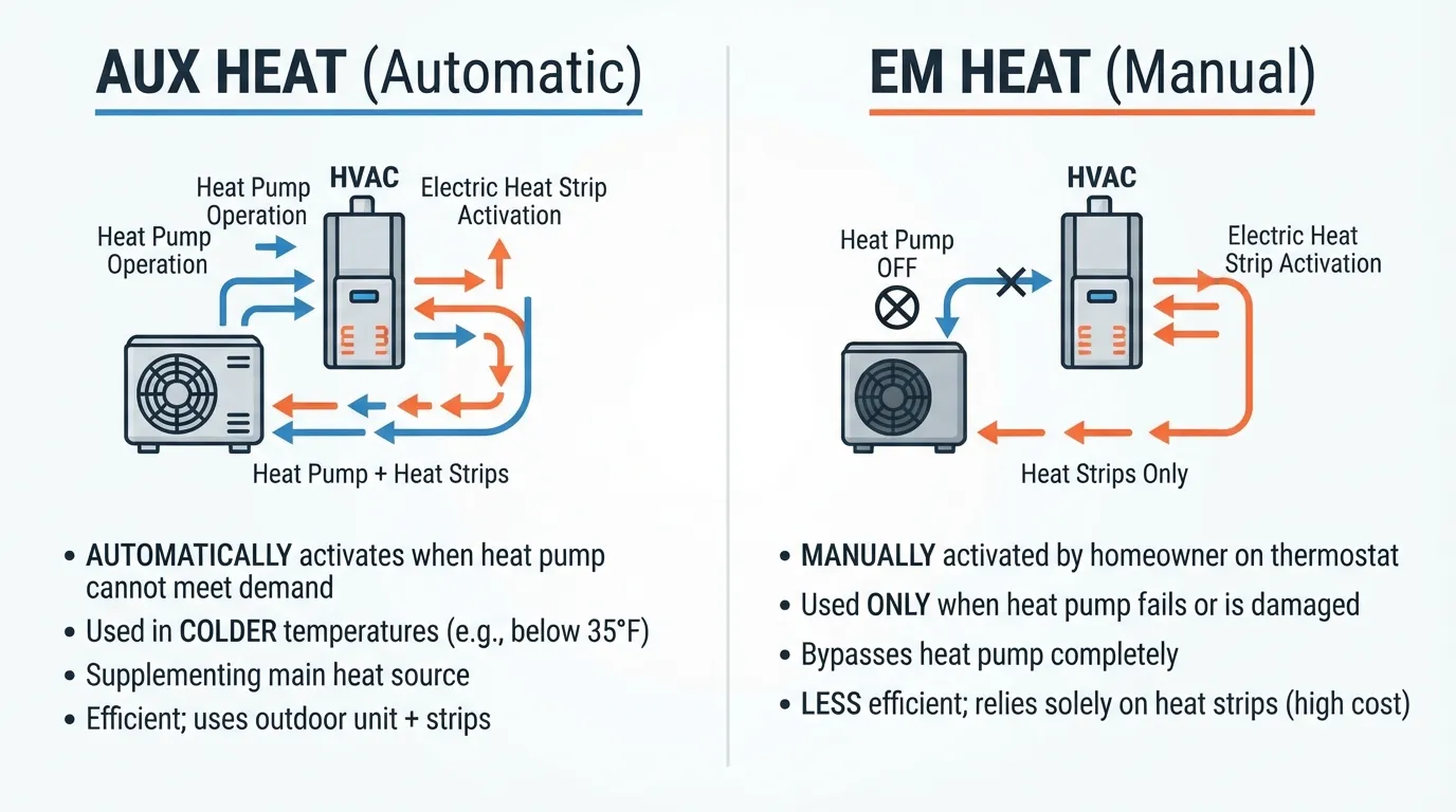 Difference between aux heat and the emergency heat setting