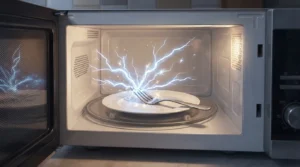 Fork sparking inside a microwave oven.6