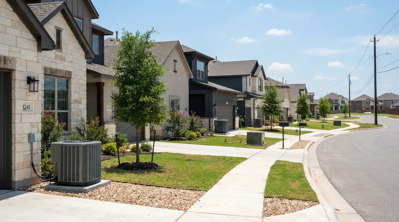 "Same-year air conditioning units in a growing Troy, TX subdivision."