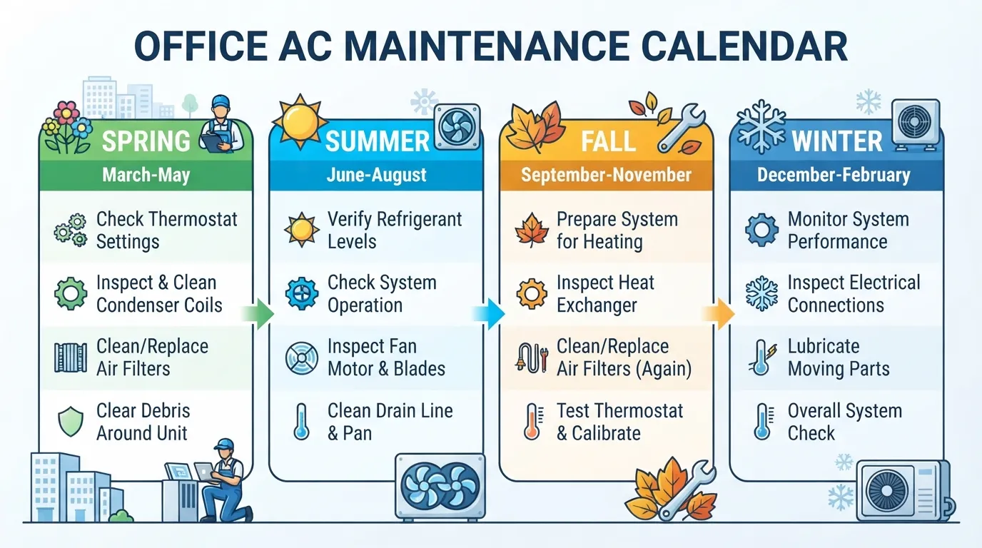 "Season-by-season office air conditioning maintenance calendar."
