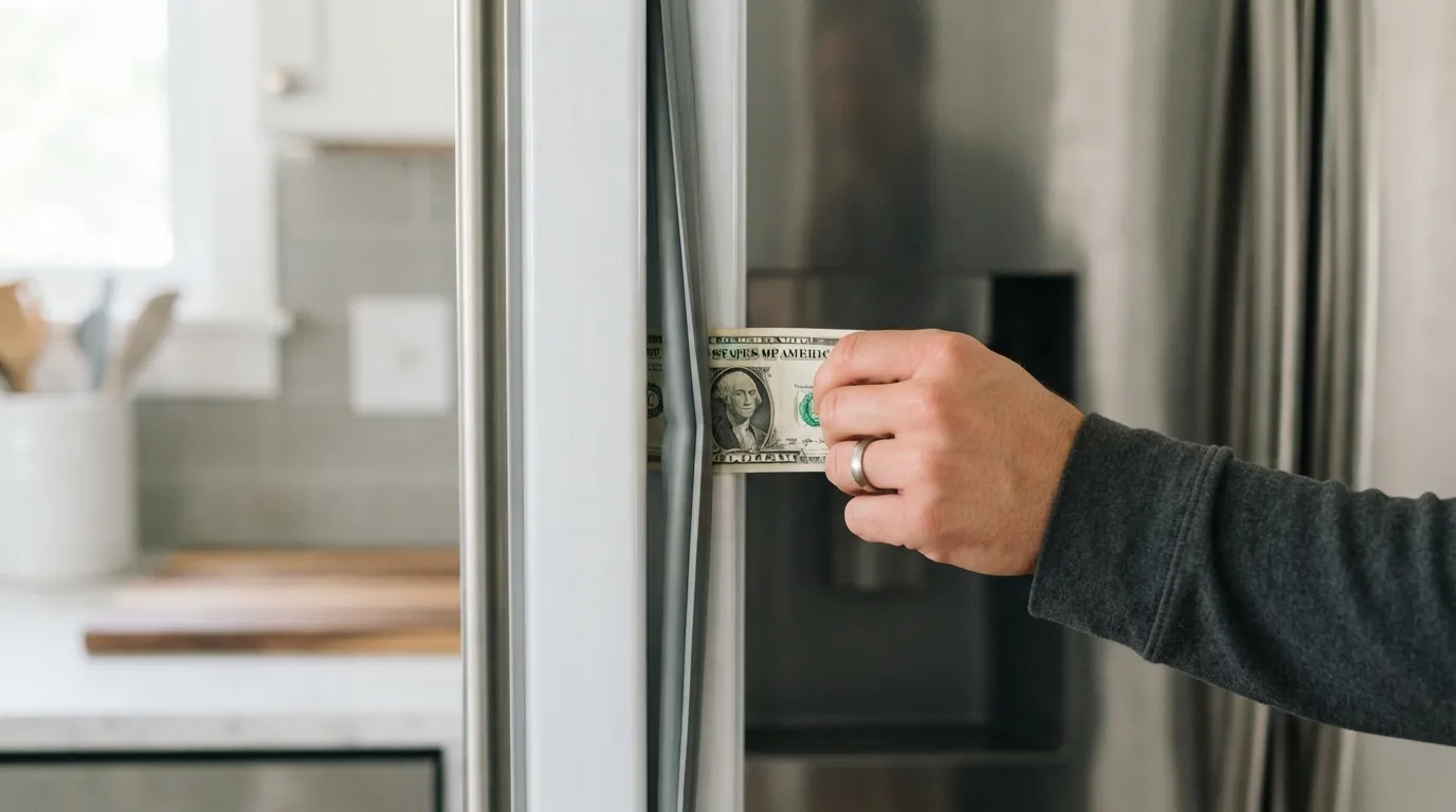 Testing a refrigerator door seal with a dollar bill