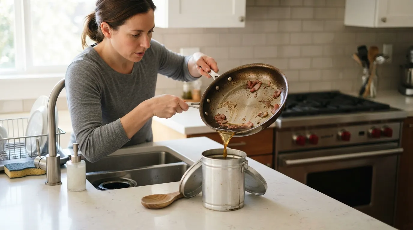 Pouring cooking grease into a can instead of the garbage disposal.