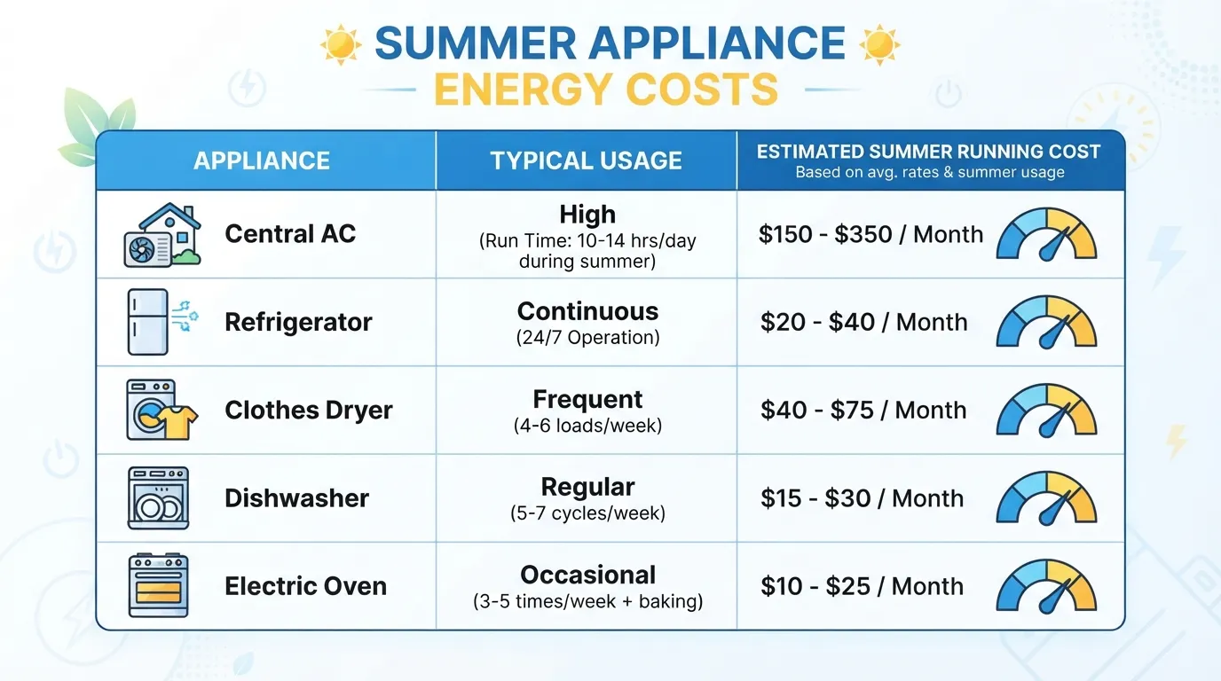 "What each appliance costs to run in a Texas summer at typical rates."