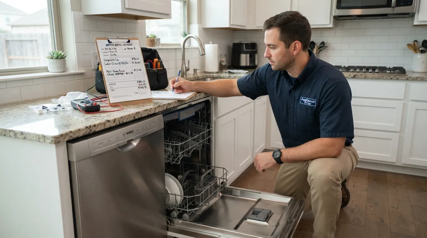 Written quote for a dishwasher repair in Central Texas.