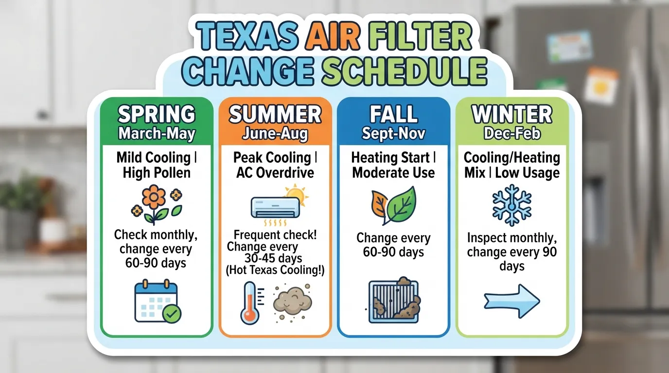 "Texas air filter change schedule by season."