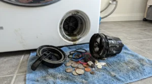 Debris cleared from a washer drain pump filter
