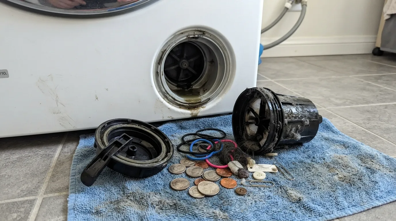 Debris cleared from a washer drain pump filter