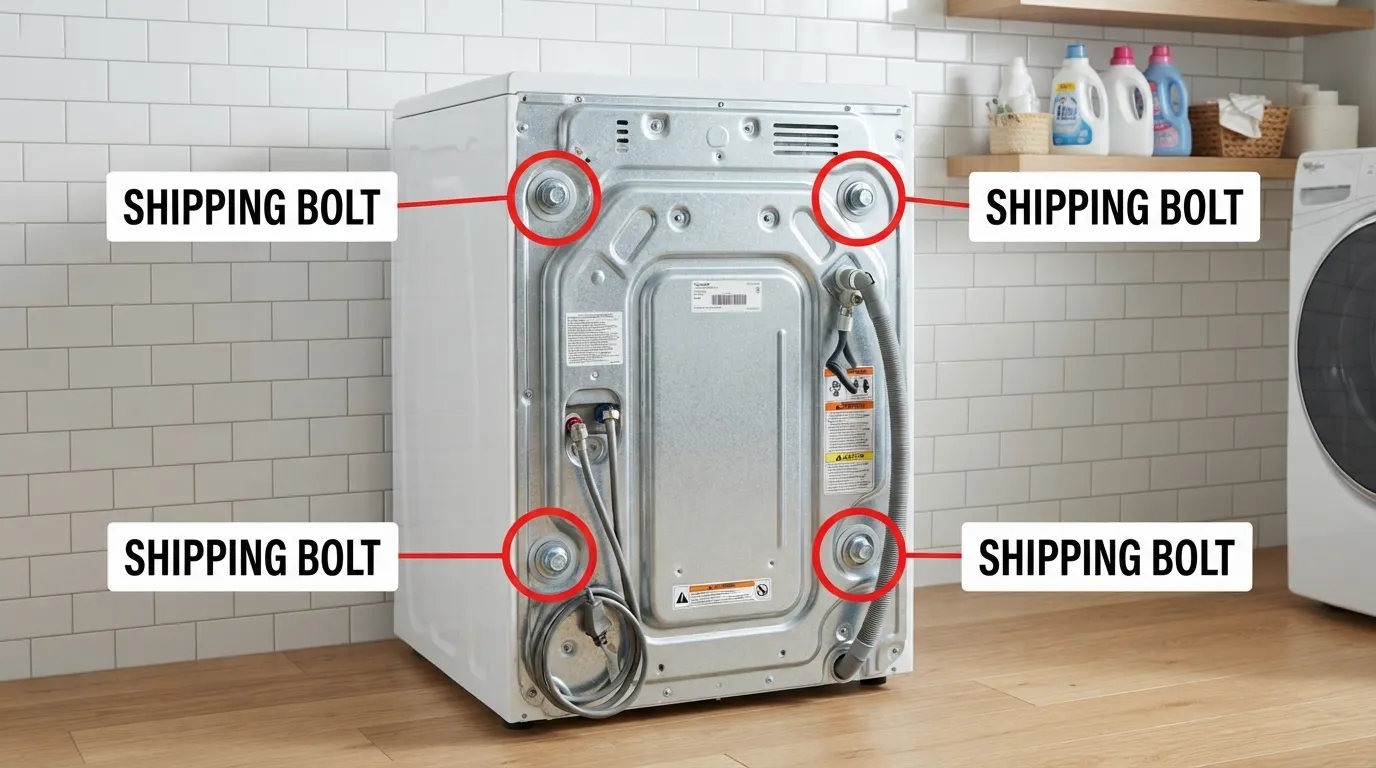 Shipping bolts still installed in the back of a front load washer