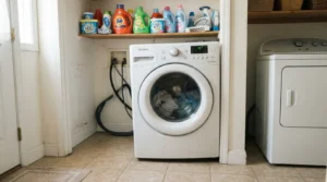 Washing machine that has walked out of position from shaking