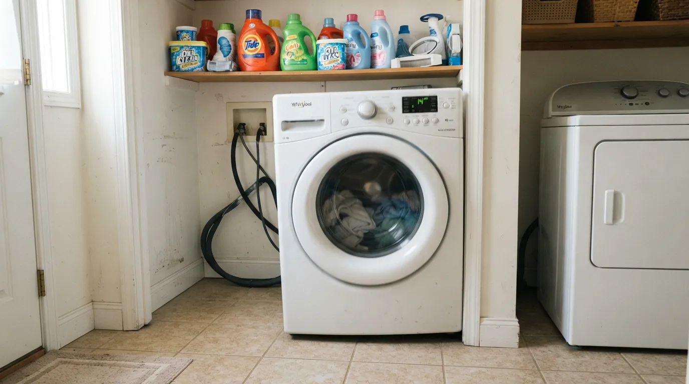 Washing machine that has walked out of position from shaking