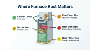 furnace rust location chart showing which spots are cosmetic and which are serious