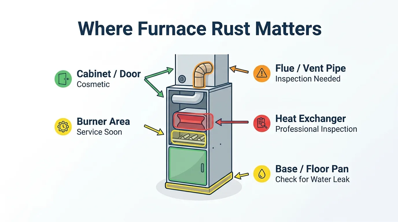 furnace rust location chart showing which spots are cosmetic and which are serious