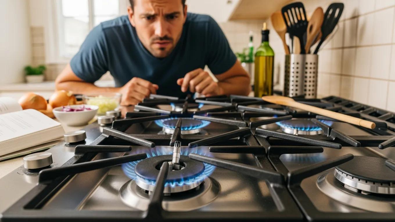 Homeowner inspecting a gas stove burner that is not igniting