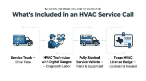 what an HVAC service call fee pays for, broken into parts.
