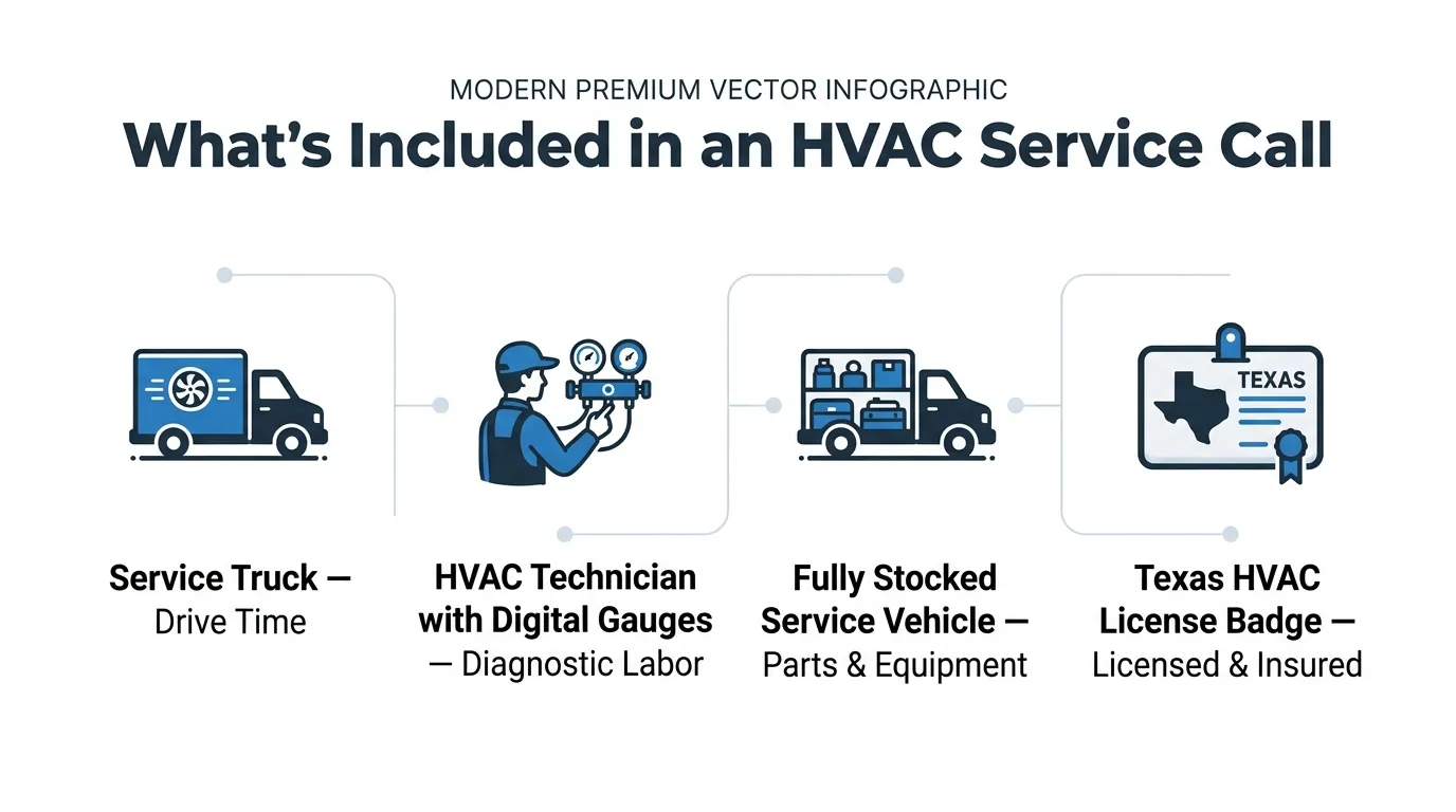what an HVAC service call fee pays for, broken into parts.
