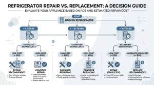 chart comparing refrigerator repair cost against fridge age